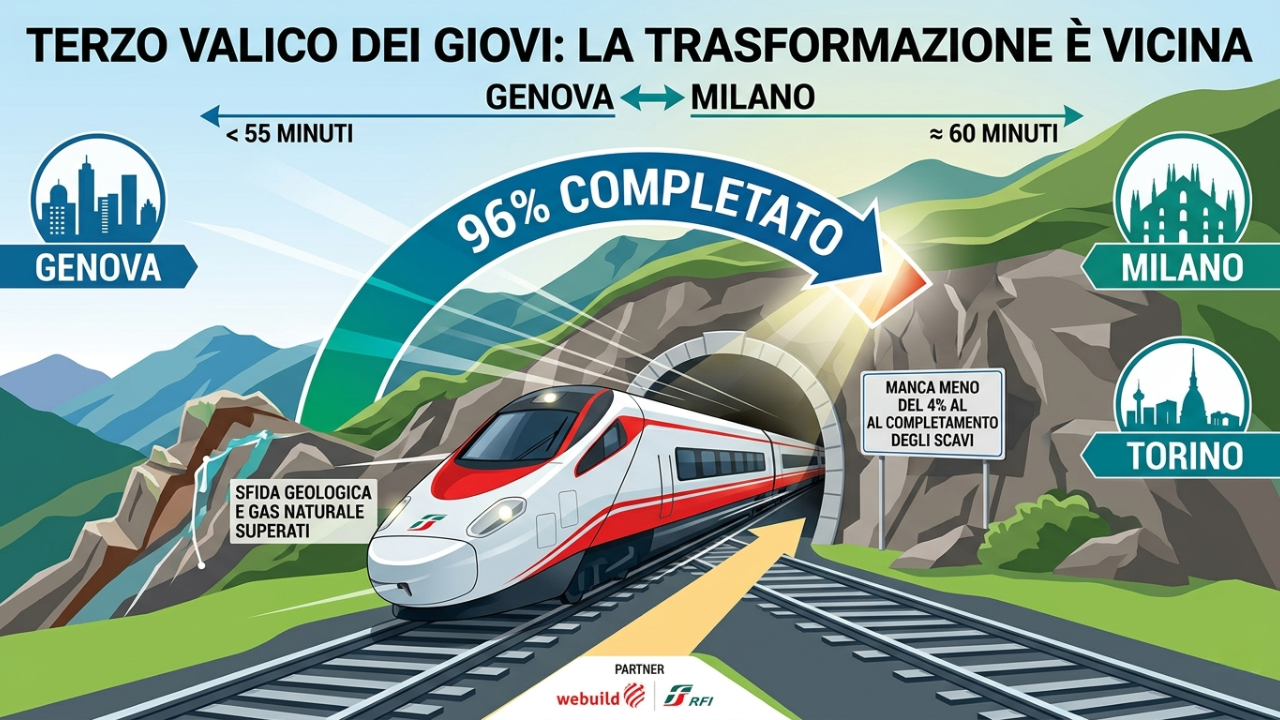 Genova-Milano in 55 minuti dal 2030 completata la super galleria del Terzo Valico dei Giovi