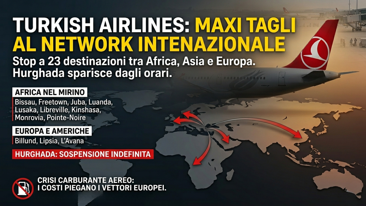 Turkish Airlines taglia 23 destinazioni ecco quali voli sono sospesi da maggio 2026